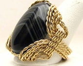 Handmade 14kt Gold Filled Wire Wrap Striped Black Onyx Ring