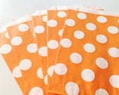 12 Orange & White Polka Dot Spot Paper Favor Candy Bags - Parties, weddings