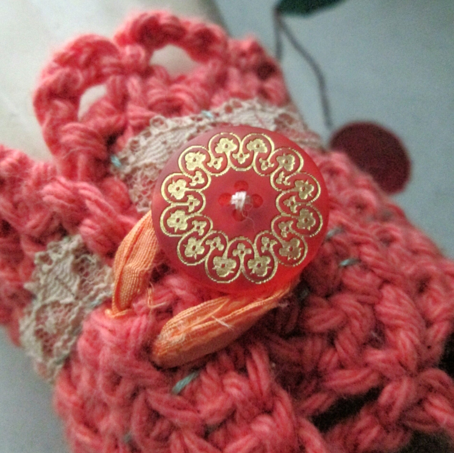 CUFF BRACELET CROCHET Tangerine Lacy