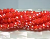 8mm Opaque Ruby Orange Chinese glass Crystal Rondelles with AB finish 36 pc Strand