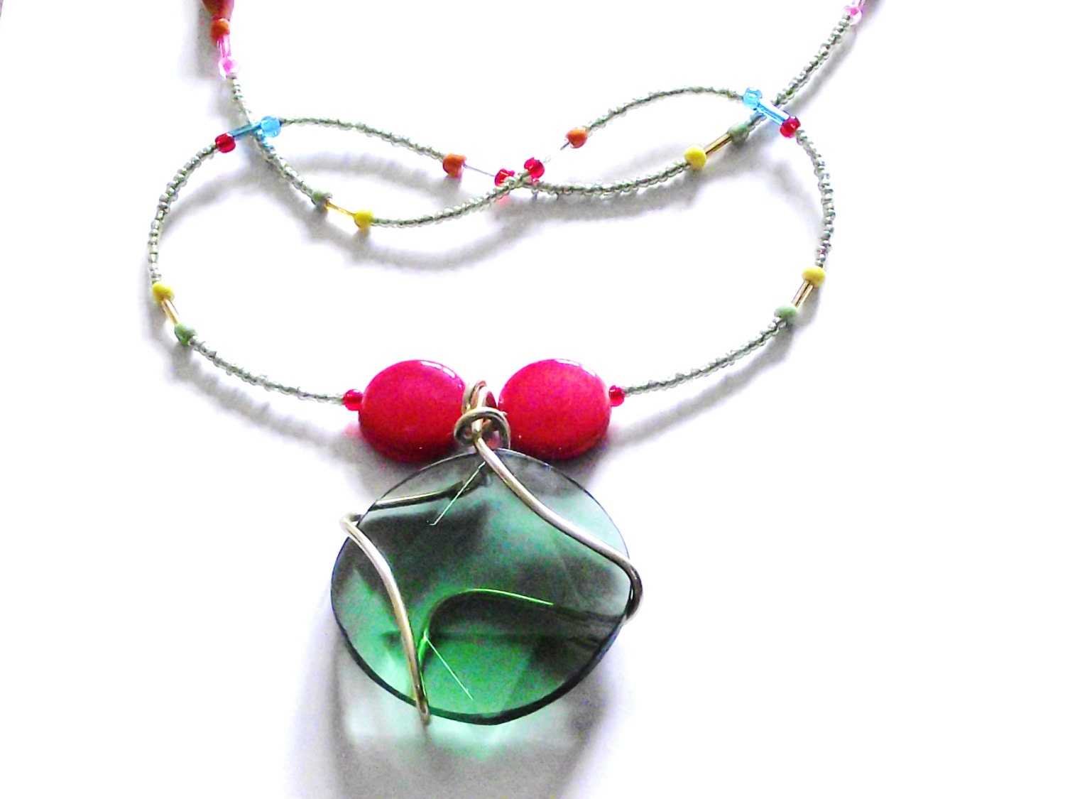 Handcrafted green necklace with large pendant