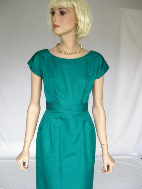 Vintage 50s Emerald  Green Satin  Dress Suit