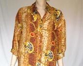 Vintage 80s Braroque  Silk  Animal Print Tunic Blouse