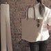 Linen Tote Bag, Beach Bag - Mineral Blue Linen with Tan Leather Handles