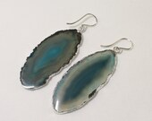 Small Agate Geode Slice Green Earrings with Silver Dipped Edge-004s