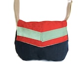 date purse // navy blue herringbone canvas - red floral print cotton - mint green canvas  // small crossbody bag