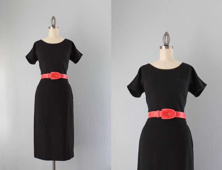 1960s Dress Set / Vintage 60s Little Black Wiggle Dress / Sixties Knit Dress