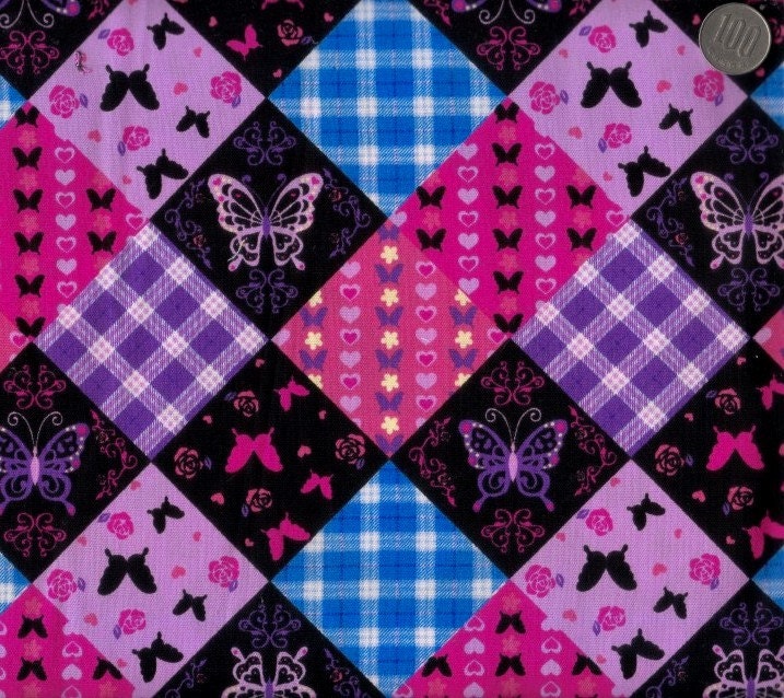 One Yard Japanese Cotton Fabric Butterfly Patch Cheater Gingham