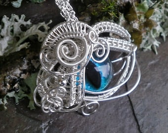 Gothic Steampunk Silver Evil Eye Pendant Blue Green