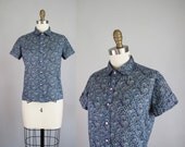 vintage BLUE - VIOLET cotton rounded collar shirt S