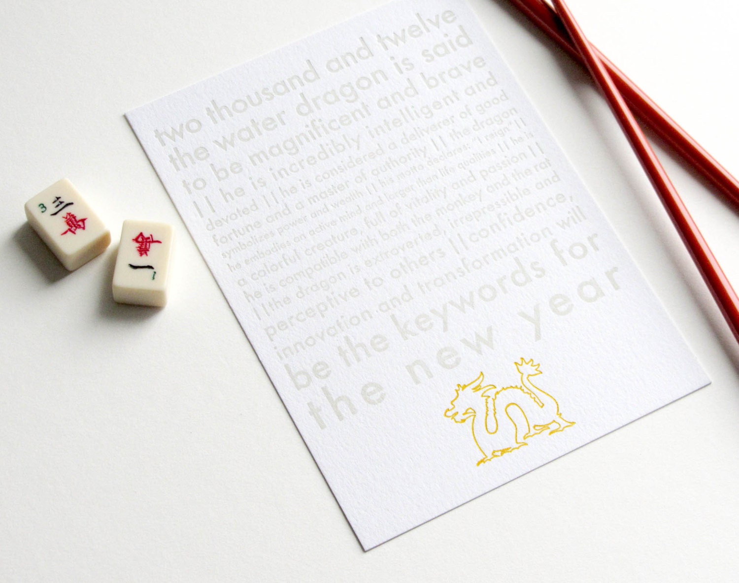 SALE - 25% OFF - 2012 Year of the Dragon - Limited Edition Letterpress Print (frameless)