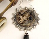 Steampunk Silver OOAK Necklace Black Filigree Gothic Exclusive Design By Mystic Pieces