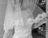 Fifth Element  IVORY wedding veil with Beautiful French lace edges ivory mantilla veil ivory lace veil ivory tulle veil
