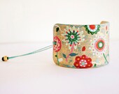 Hand Painted Leather Cuff - Bracelet - adjustable- one of a kind- Multicolor flowers
