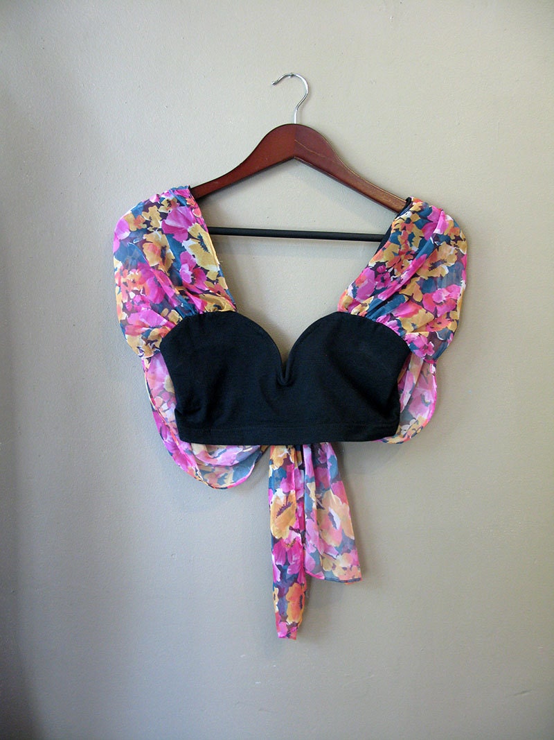 Vintage Contempo Casuals Chiffon Sleeve Crop Top - Size Small/Medium