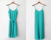 1970's Kelly Green Accordion Pleated Slip Dress Size Small