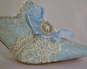 Marie Antoinette themed wedding shoes in pale blue and  silver sparkles