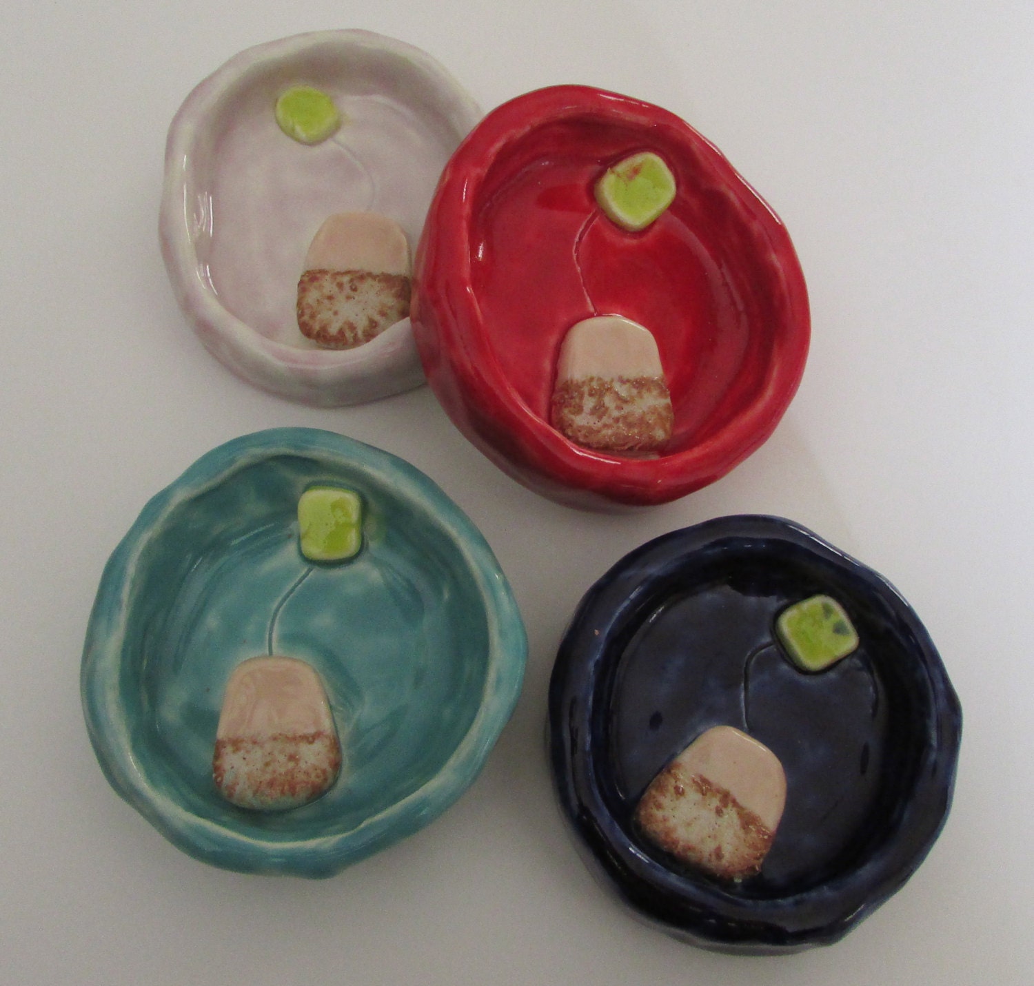 Tea Bag Holder hand built pottery set of four