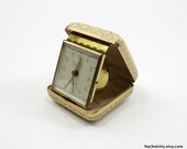 Travel Clock Folding Leather Case Vintage Ingraham Germany