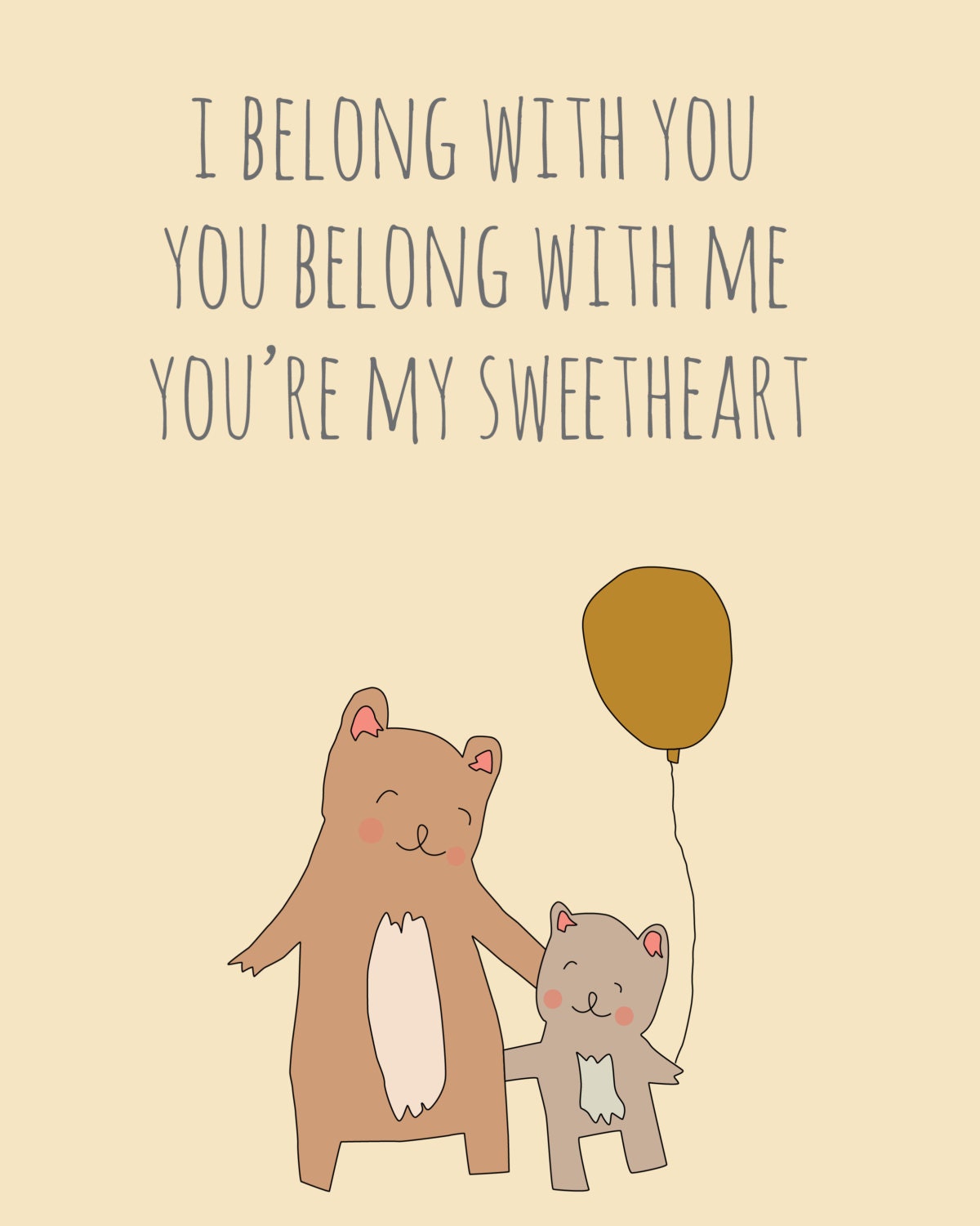 Digital Print- You're My Sweetheart- Nursery Art, illustration, nursery, children's room, family, mother, baby, bears, quote, balloon, cute