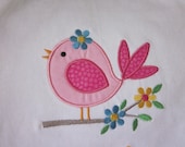 Toddler girls little bird on flower branch monogramed applied tshirt