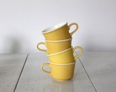 vintage sunshine yellow cups. Set of 4. Saffron yellow and white. USA. Coffee, tea. Retro cottage chic / the SUN TEA mugs