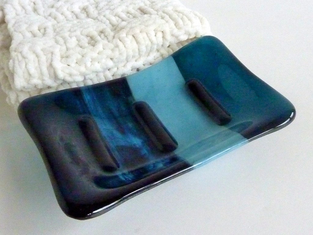 Fused Glass Soap Dish in Dark Aquamarine
