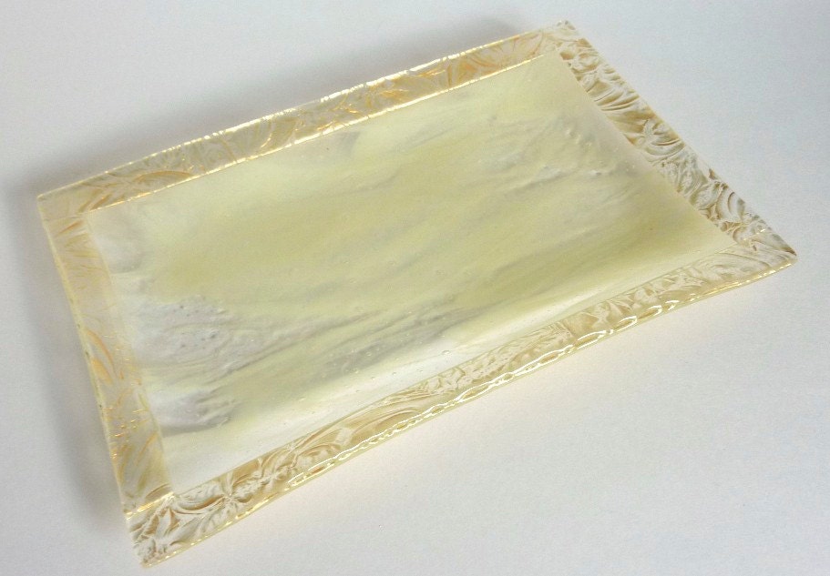Fused Glass Tray in French Vanilla and Gold