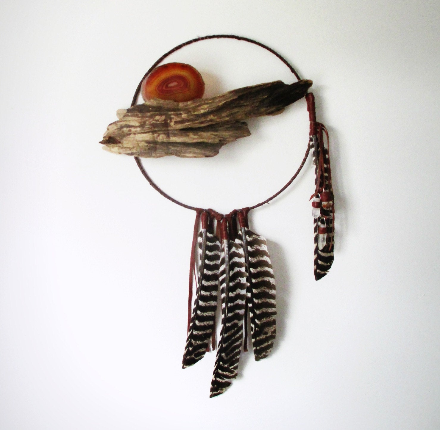 Large Dreamcatcher // Driftwood. Feathers & Crystals. One of a Kind Art.
