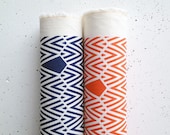 Hand Printed Fabric Metre of Deco in Carrot Orange Hemp Organic Cotton