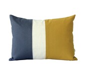 Colorblock Stripe Pillow in Mustard Yellow, Cream and Charcoal Gray Linen by JillianReneDecor Modern Home Decor Color Block Marigold