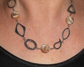 Necklace, Silver and cream shell boho chic asymmetrical necklace, spring fashion jewelry