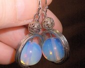 Moonstone earrings, Moonstone drop earrings with silver hoops, Moonstone jewelry