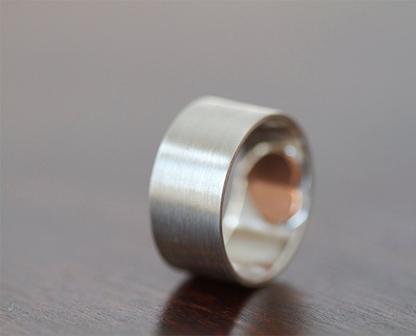 Mens wedding ring copper secret heart