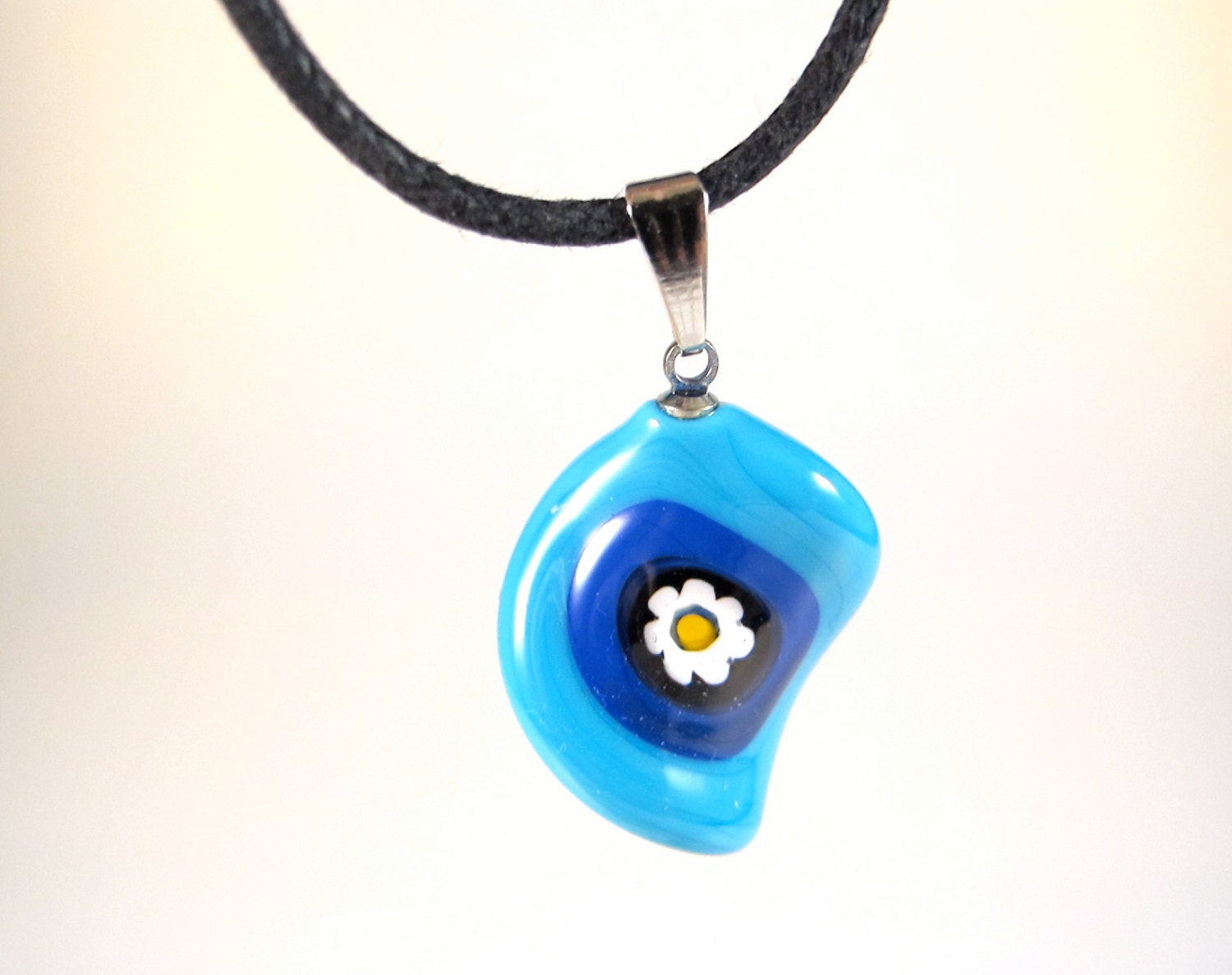 Aqua Twisted Flower Murano Glass Pendant
