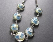 Long Lampwork Glass Necklace. Lampwork Glass Leather Necklace - Wave