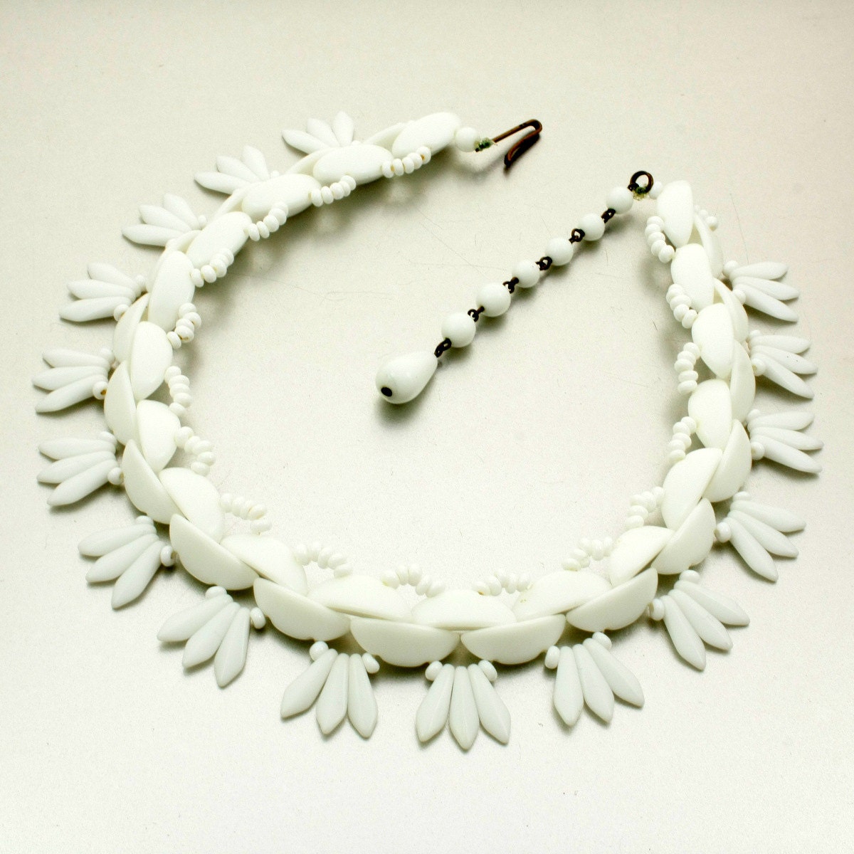 Vintage White Milk Glass Beaded Collar Choker Necklace