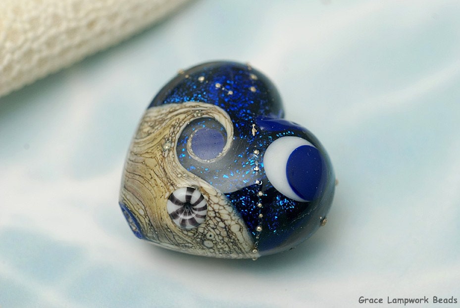 Cobalt Celestial Heart (Large) -11832725 - Handmade Glass Lampwork Beads