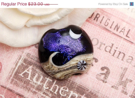 ON SALE 40% OFF Glass Lampwork Bead  -Indigo Night Celestial Lentil Focal Bead - 11833002