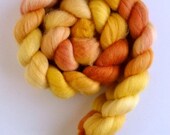 BFL/ Silk Roving - Hand Painted Spinning or Felting Fiber, Red Gold Tonal, 4 ounces
