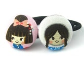 Little Girl Covered Button Ponytail Holders - Costumed Girls - Kitschy Dolls