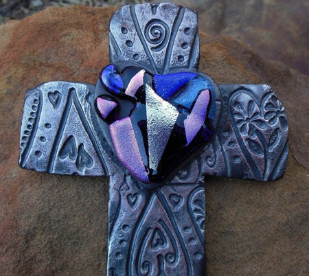 Wall Cross - Pink and Silver Heart Cross