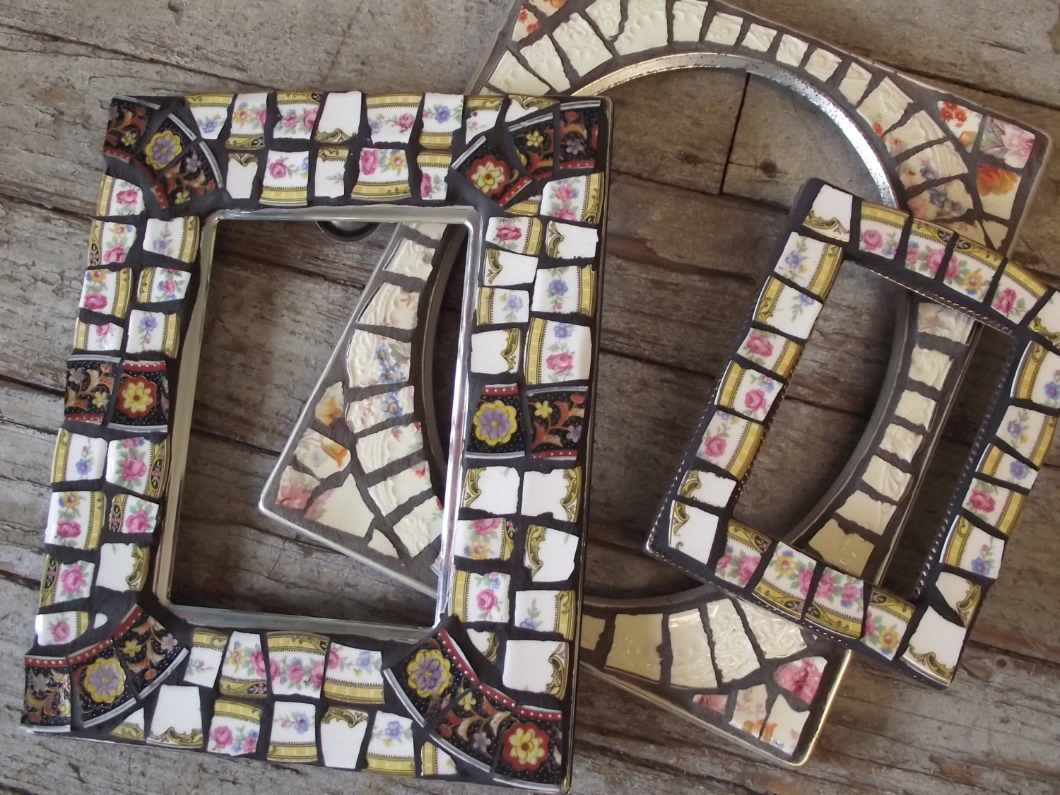 Broken China Mosaic Picture Frame - Choice of Size - 5 x 7, 4 x 5 - Elegant Transferware