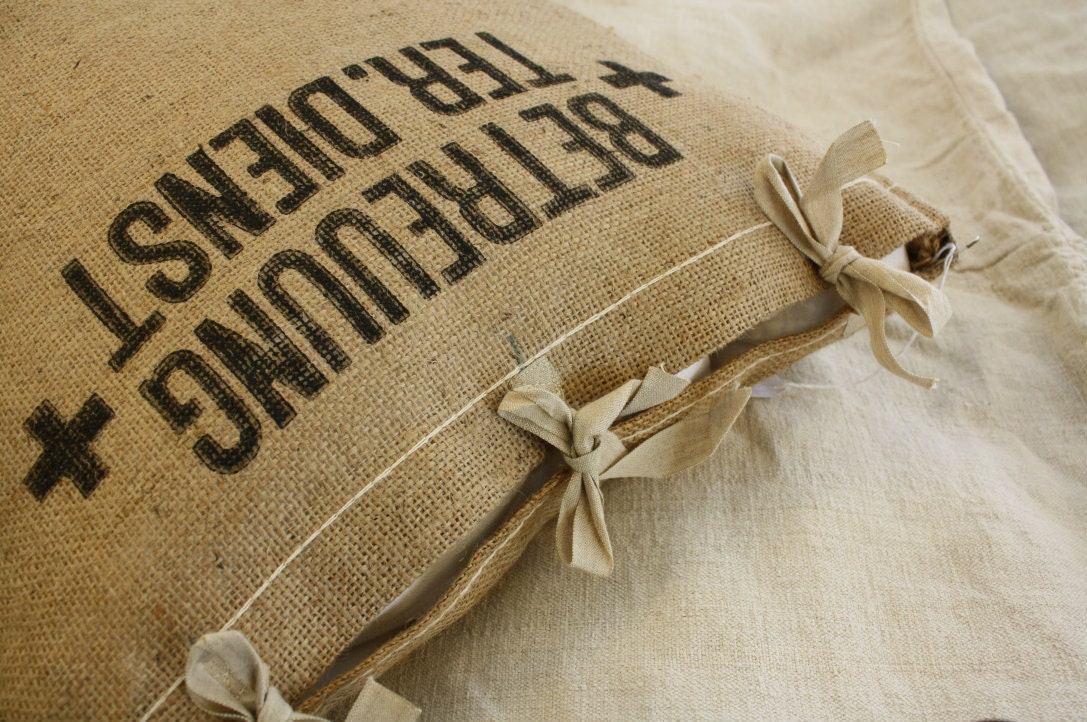 Vintage Burlap Pillow Case Cottage Chic Rustic Farmhouse Decor Bedding