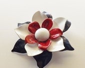 Memorial Day Sale Vintage enamel flower pin or brooch red white and blue patriotic