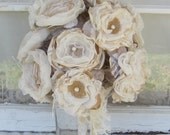 Burlap Wedding Bouquet Vintage Inspired  Ivory with Tan Burlap Custom Order any color
