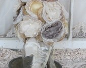 Vintage Inspired Wedding Bouquet Cream, Ivory, Gray and Yellow Order any color