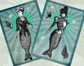 Digital Collage Sheet MORE COLLAGED MERMAIDS Victorian Sirens 2.5x3.5in - no. 0213