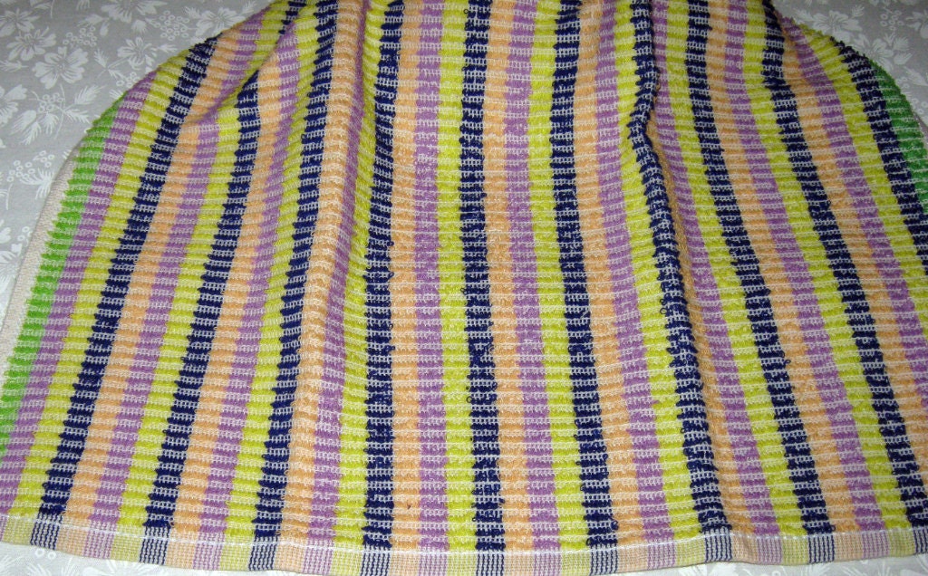 Crochet Kitchen Hanging Towels, Colorful stripes, yellow top