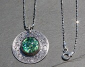 Green Galaxy Pendant Necklace Sterling Silver